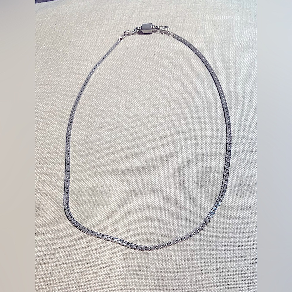 Italian Sterling Silver Herringbone Cuban Chain Necklace, 20 Inch Magnetic Clasp